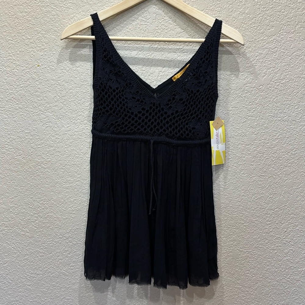 D-Exterior Italian Designer Black Crochet / Chiffon Baby Doll Tank Y2K Sheer